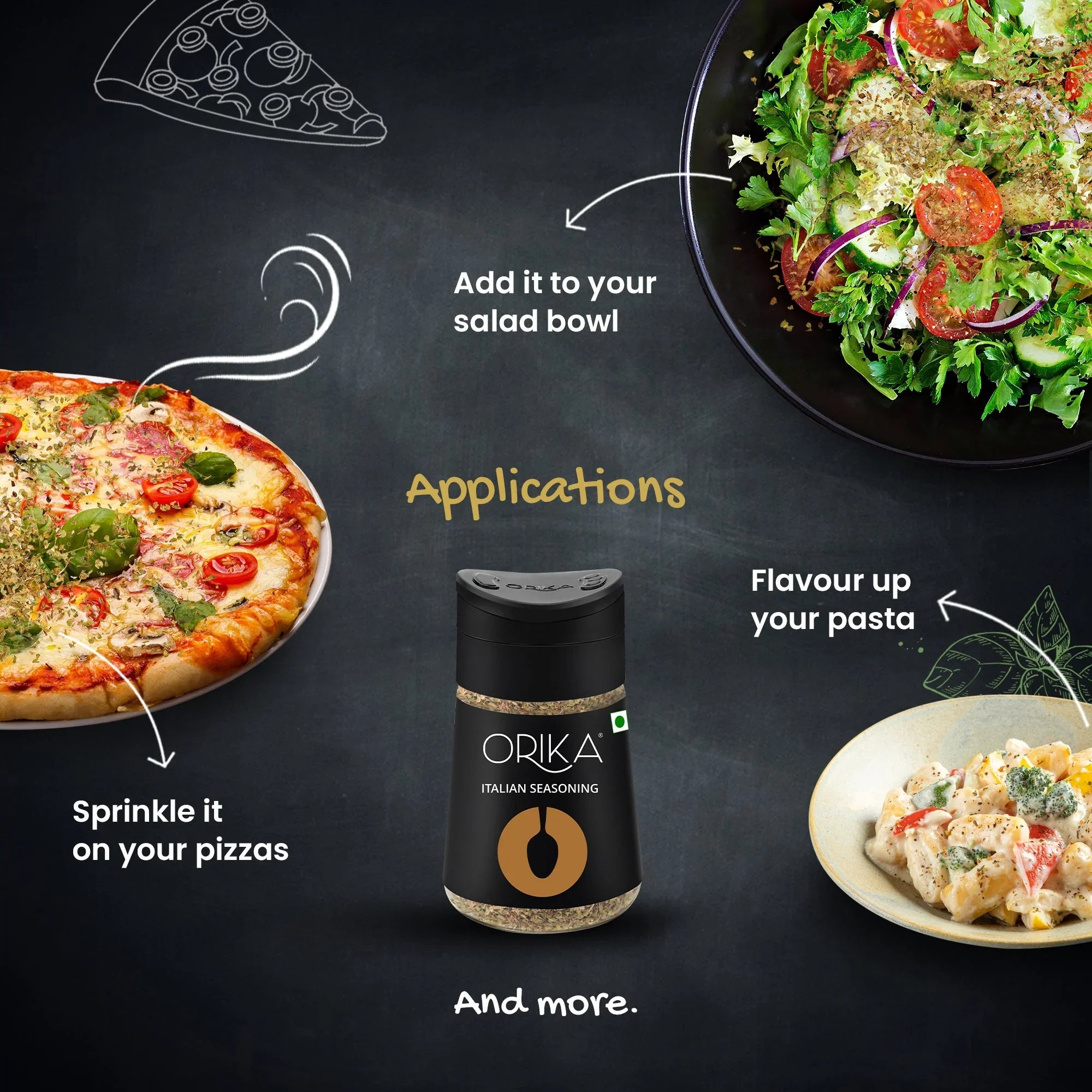 Orika combo pack of Malabar Black Pepper, Italian Seasoning & Red Chillli flakes Sprinklers (Pack of 3) - Orika Spices India